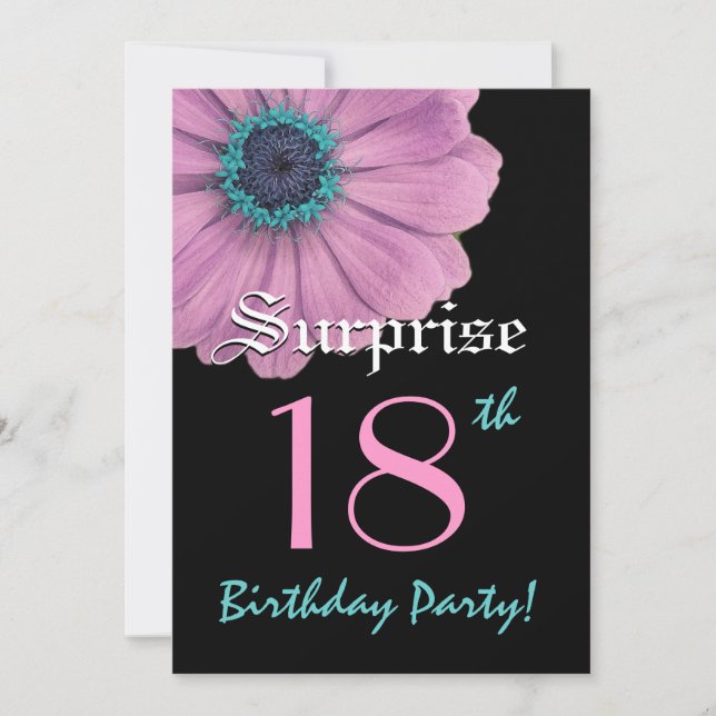 Invitation SURPRISE 18e anniversaire Modèle rose Daisy (Devant)