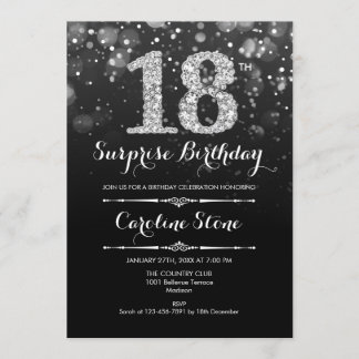 Invitation Surprise 18e anniversaire - Noir Argent