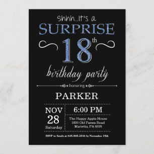Invitation surprise 18e anniversaire Noir et bleu