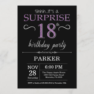 Invitation surprise 18e anniversaire Noir et pourp