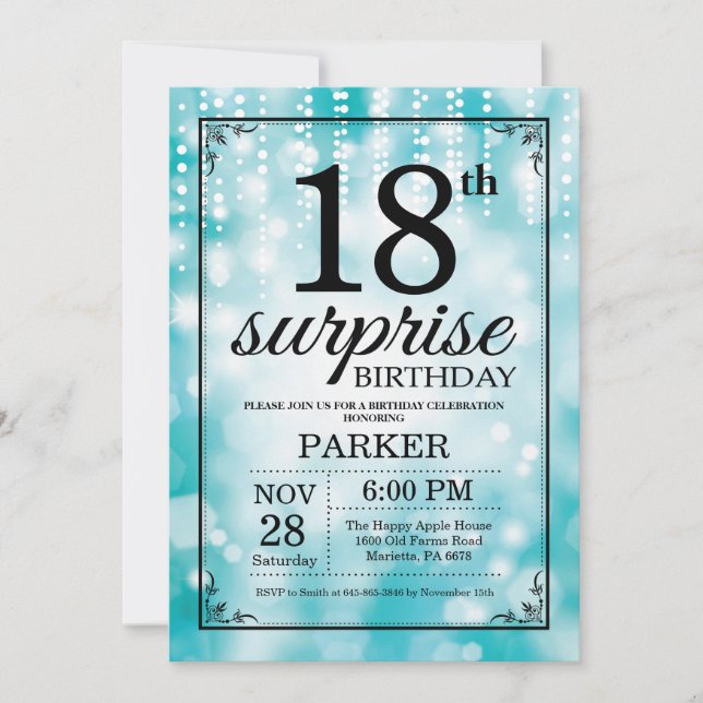 Invitation surprise 18e anniversaire Parties scint (Devant)