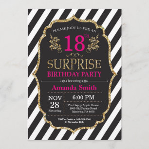 Invitation surprise 18e anniversaire Pink Black Go
