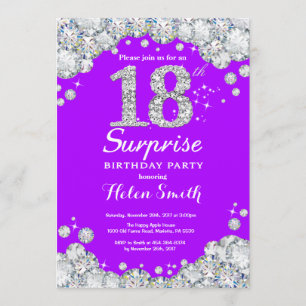 Invitation Surprise 18e anniversaire Purple et Silver Diamond