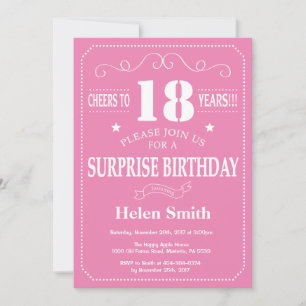 Invitation surprise 18e anniversaire rose et blanc