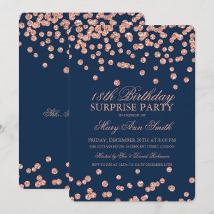 Invitation Surprise 18e Birthday Rose Gold Navy Glitter