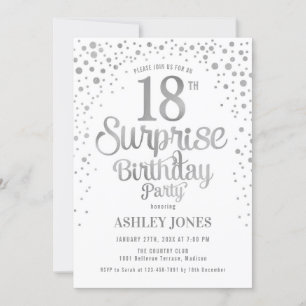 Invitation Surprise 18e fête d'anniversaire - Argent & Blanc