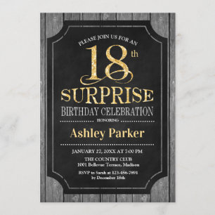 Invitation Surprise 18e fête d'anniversaire - Chalkboard Gold