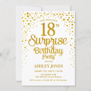 Invitation Surprise 18e fête d'anniversaire - Gold & White