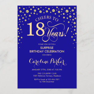Invitation Surprise 18e fête d'anniversaire - Royal Blue Gold