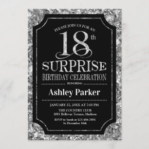 Invitation Surprise 18e fête d'anniversaire - Silver Black