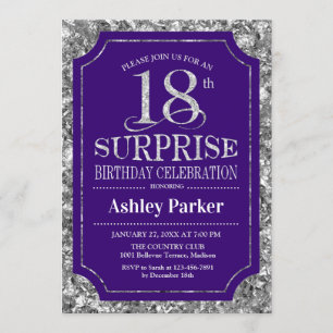 Invitation Surprise 18e fête d'anniversaire - Silver Purple