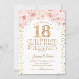 Invitation Surprise 18e fête d'anniversaire - White Gold Pink