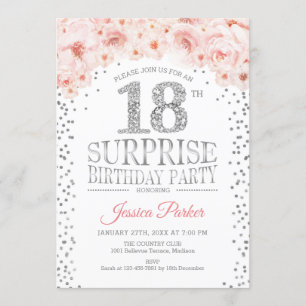 Invitation Surprise 18e fête d'anniversaire - White Gold Pink