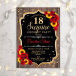 Invitation Surprise 18th Birthday - Rustic Wood Sunflowers<br><div class="desc">Surprise 18th Birthday Invitation.
Feminine rustic black,  white,  red design with faux glitter gold. Features wood pattern,  red roses,  sunflowers,  script font and confetti. Perfect for an elegant birthday party. Can be personalized to show any age. Message me if you need further customization.</div>
