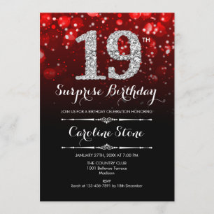 Invitation Surprise 19e anniversaire - Argent Noir Rouge