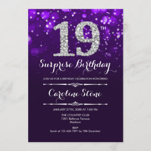 Invitation Surprise 19e anniversaire - Argent violet