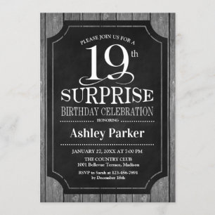 Invitation Surprise 19e fête d'anniversaire - Chalkboard Whit