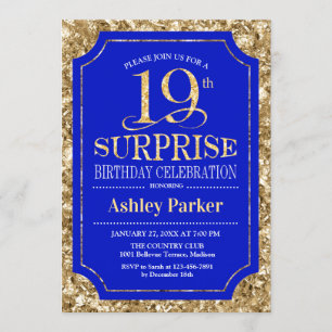 Invitation Surprise 19e fête d'anniversaire - Gold Royal Blue