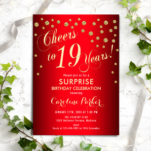 Invitation Surprise 19e fête d'anniversaire - Red Gold Invita