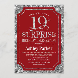 Invitation Surprise 19e fête d'anniversaire - Silver Red