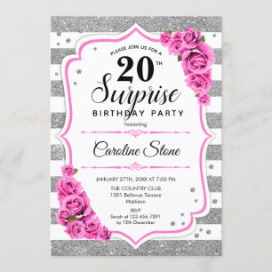 Invitation Surprise 20e anniversaire - Argent blanc rose