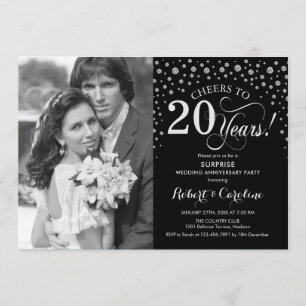 Invitation Surprise 20e anniversaire avec Photo Black Silver