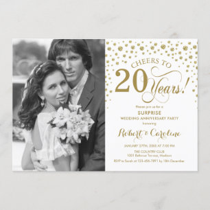 Invitation Surprise 20e anniversaire avec Photo White Gold