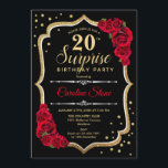 Invitation Surprise 20e anniversaire - Black Gold Red Invitat<br><div class="desc">Invitation surprise 20e anniversaire. Dessin noir féminin,  rouge avec parties scintillant en or. Comprend des roses rouges,  des caractères de script et des confettis. Parfait pour une soirée d'anniversaire élégante. Peut être personnalisé pour montrer n'importe quel âge. Message-moi si vous avez besoin d'une personnalisation plus poussée.</div>