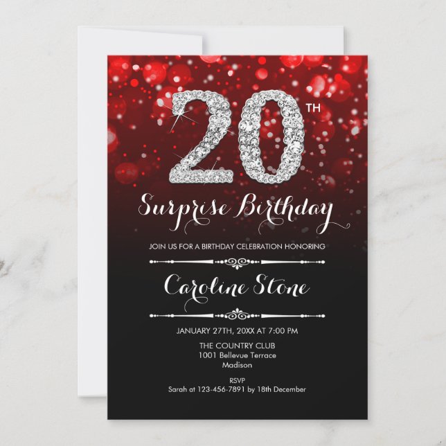 Invitation Surprise 20e anniversaire - Black Red Silver (Devant)