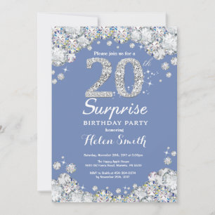 Invitation Surprise 20e Anniversaire Bleu Argent Diamant