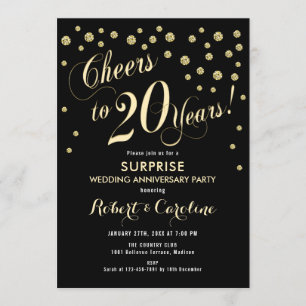 Invitation Surprise 20e anniversaire de mariage - Noir et or