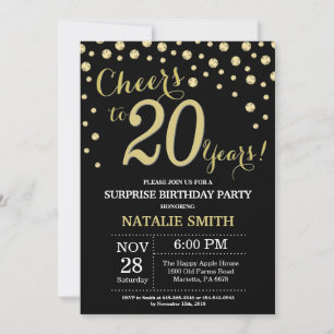 Invitation Surprise 20e anniversaire Diamant noir et or