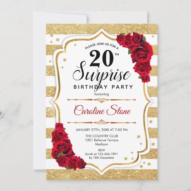 Invitation Surprise 20e anniversaire - Gold White Red (Devant)