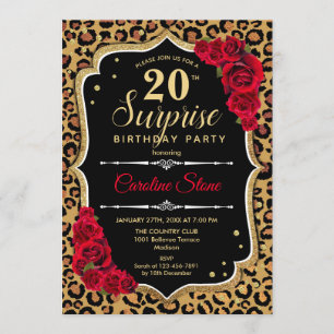 Invitation Surprise 20e anniversaire - Leopard Black Gold Red