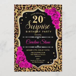Invitation Surprise 20e anniversaire - Leopard Black Gold Ros