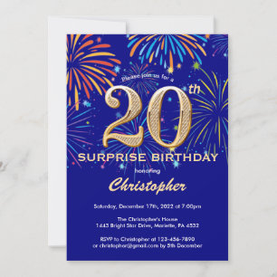 Invitation Surprise 20e anniversaire Marine Blue & Gold Firew