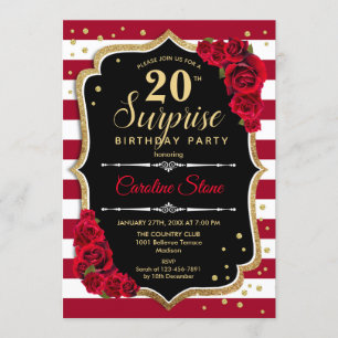 Invitation Surprise 20e anniversaire - Noir Blanc Rouge