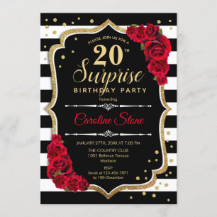 Invitation Surprise 20e anniversaire - Noir Blanc Rouge