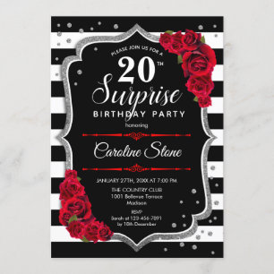 Invitation Surprise 20e anniversaire - Noir Blanc Rouge