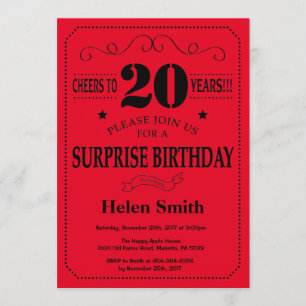 Invitation surprise 20e anniversaire Noir et Rouge