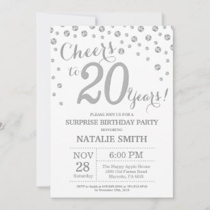 Invitation Surprise 20e anniversaire Parties scintillant d'ar