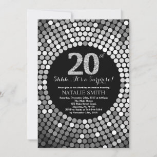 Invitation Surprise 20e anniversaire Parties scintillant noir