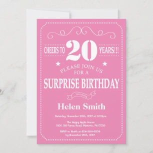 Invitation surprise 20e anniversaire rose et blanc