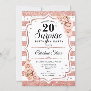 Invitation Surprise 20e anniversaire - Rose Gold White Rose