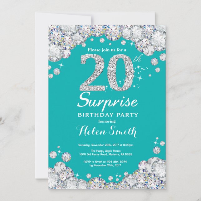 Invitation Surprise 20e Anniversaire Turquoise et Diamant Arg (Devant)