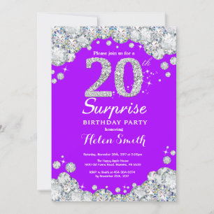 Invitation Surprise 20e Anniversaire Violet et Diamant Argent