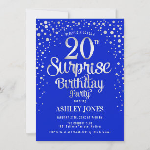 Invitation Surprise 20e fête d'anniversaire - Argent & Royal