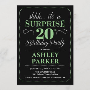 Invitation Surprise 20e fête d'anniversaire - Black Green