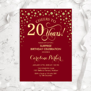 Invitation Surprise 20e fête d'anniversaire - Red Gold Invita