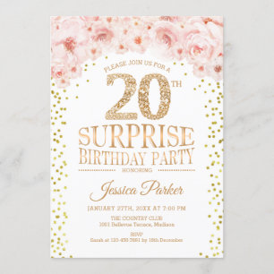 Invitation Surprise 20e fête d'anniversaire - White Gold Pink